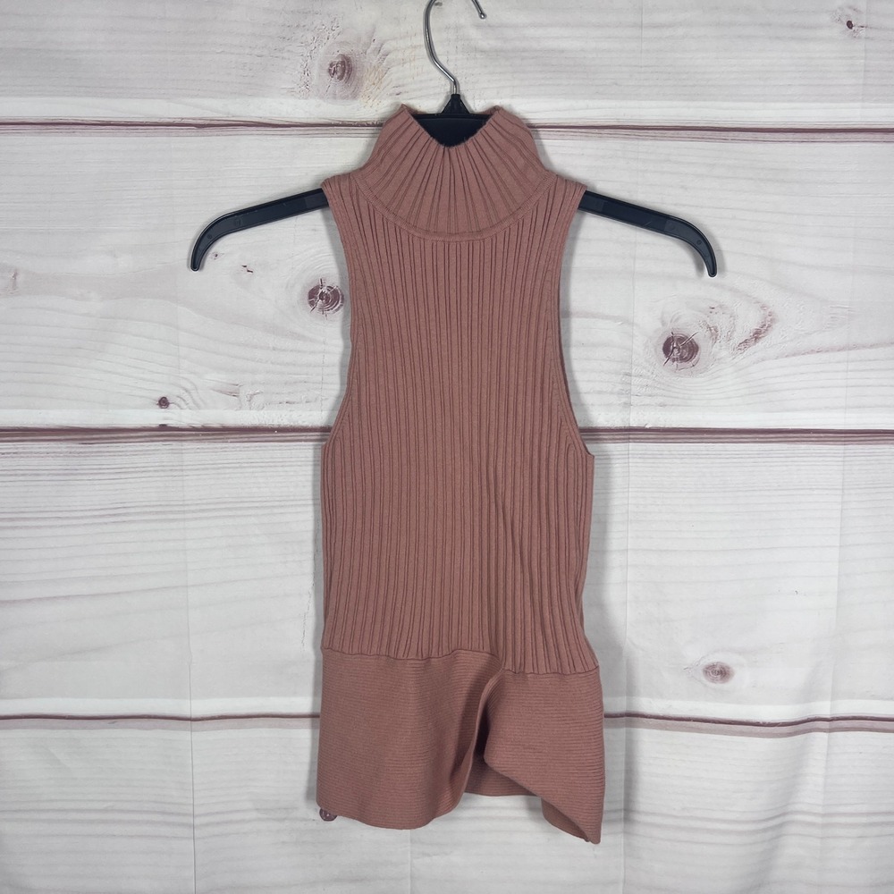 Ramy Brook Sleeveless Top Women XS Pink Mock Neck Ribbed Knit Cashmere Blend